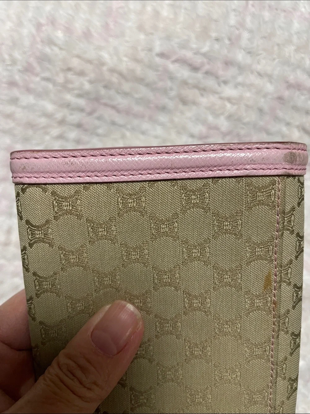 Celine Monogram Continental Wallet with Pink Trim